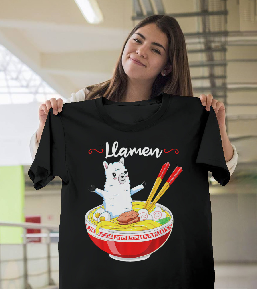 Llamen Kids Japanese Kawaii Llama Alpaca Ramen Bowl Fun T-Shirt