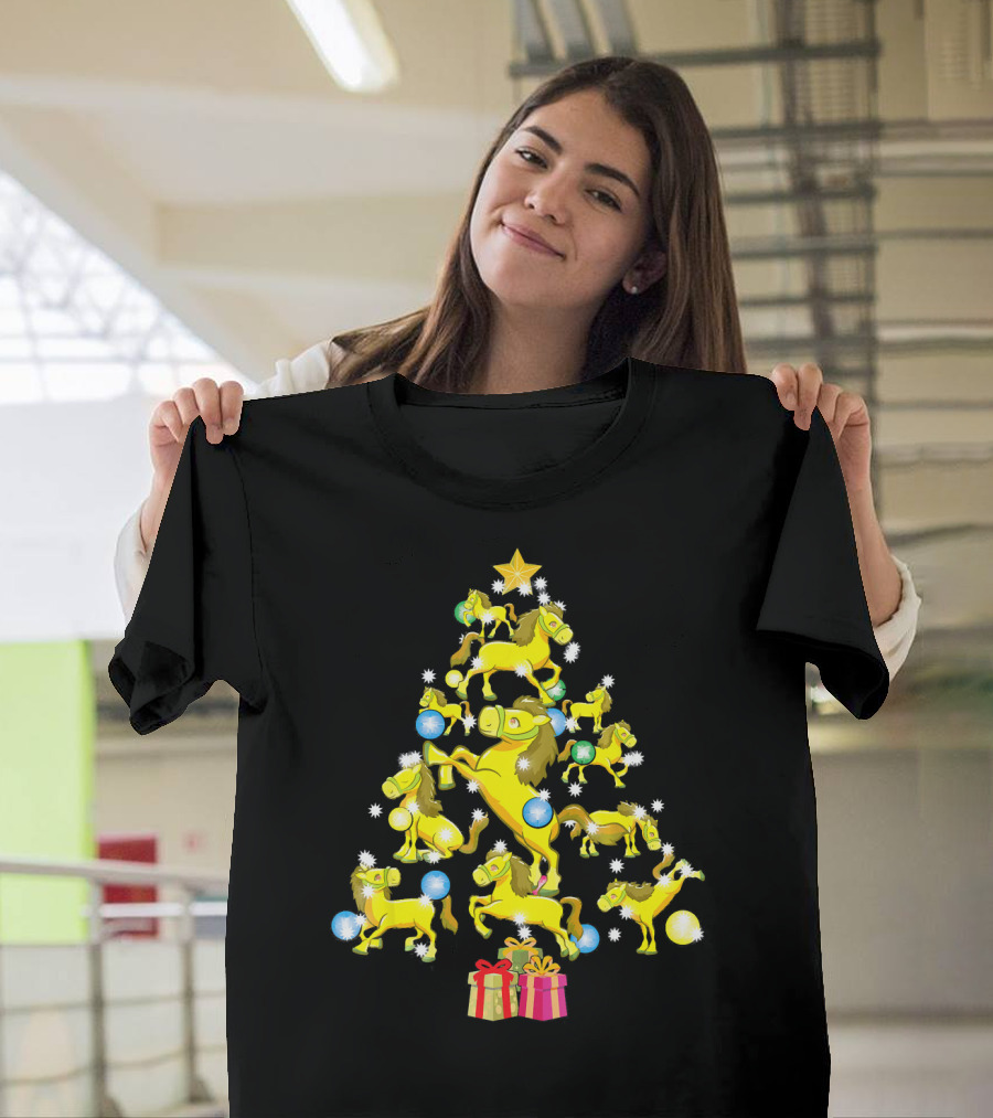 Horse Christmas Tree with Horses and Gifts T-Shirt
