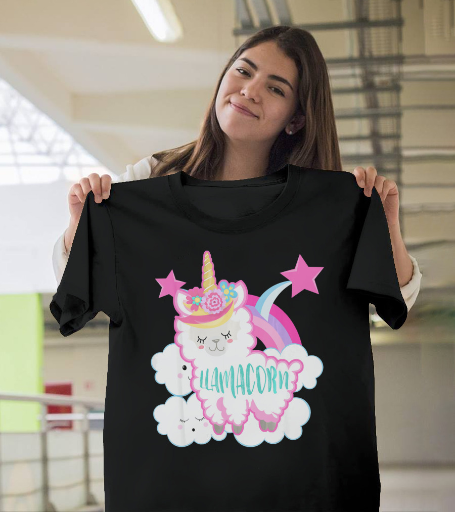 Llamacorn Unicorn Llama with Rainbow and Stars T-Shirt