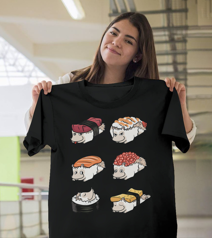 Hedgehog Sushi Nigiri Salmon Tuna Roe Funny Pet T-Shirt