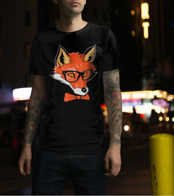 Hipster Fox With Glasses Orange Bow Tie Funny Zoo Animal T-Shirt