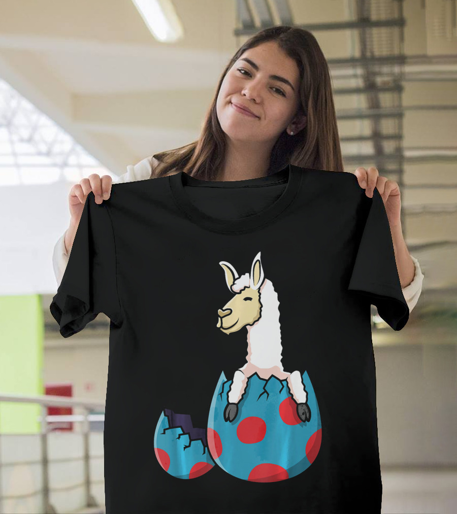 Llama Hatching from Polka Dot Easter Egg T-Shirt