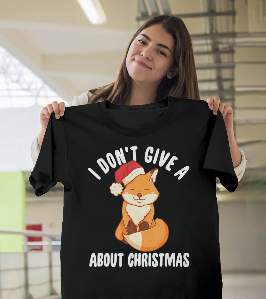 I Don't Give A Fox About Christmas Kawaii Fox Santa Hat T-Shirt