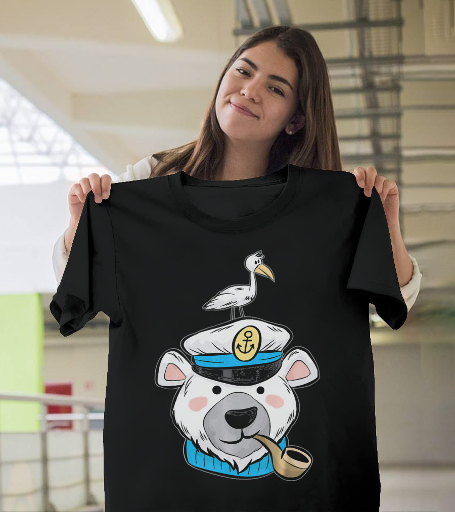 Ice Bear Captain Hat Anchor Pipe Bird T-Shirt