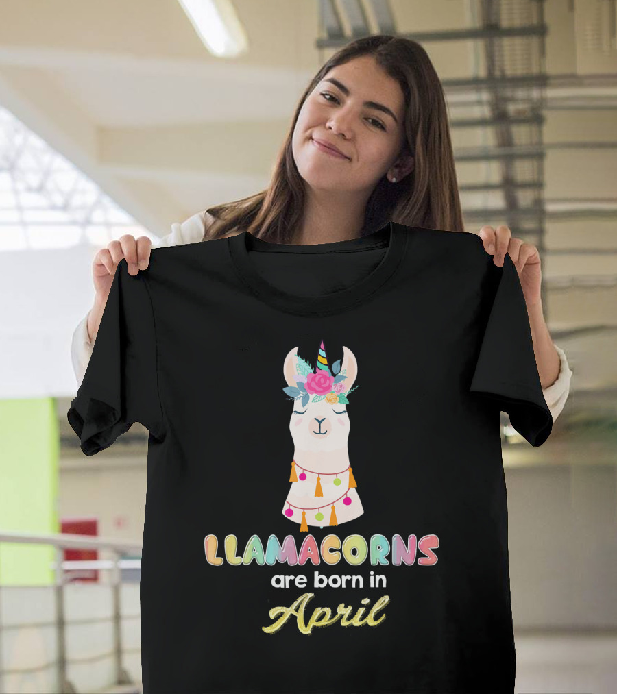 Llamacorns Are Born In April Cute Floral Unicorn Llama T-Shirt