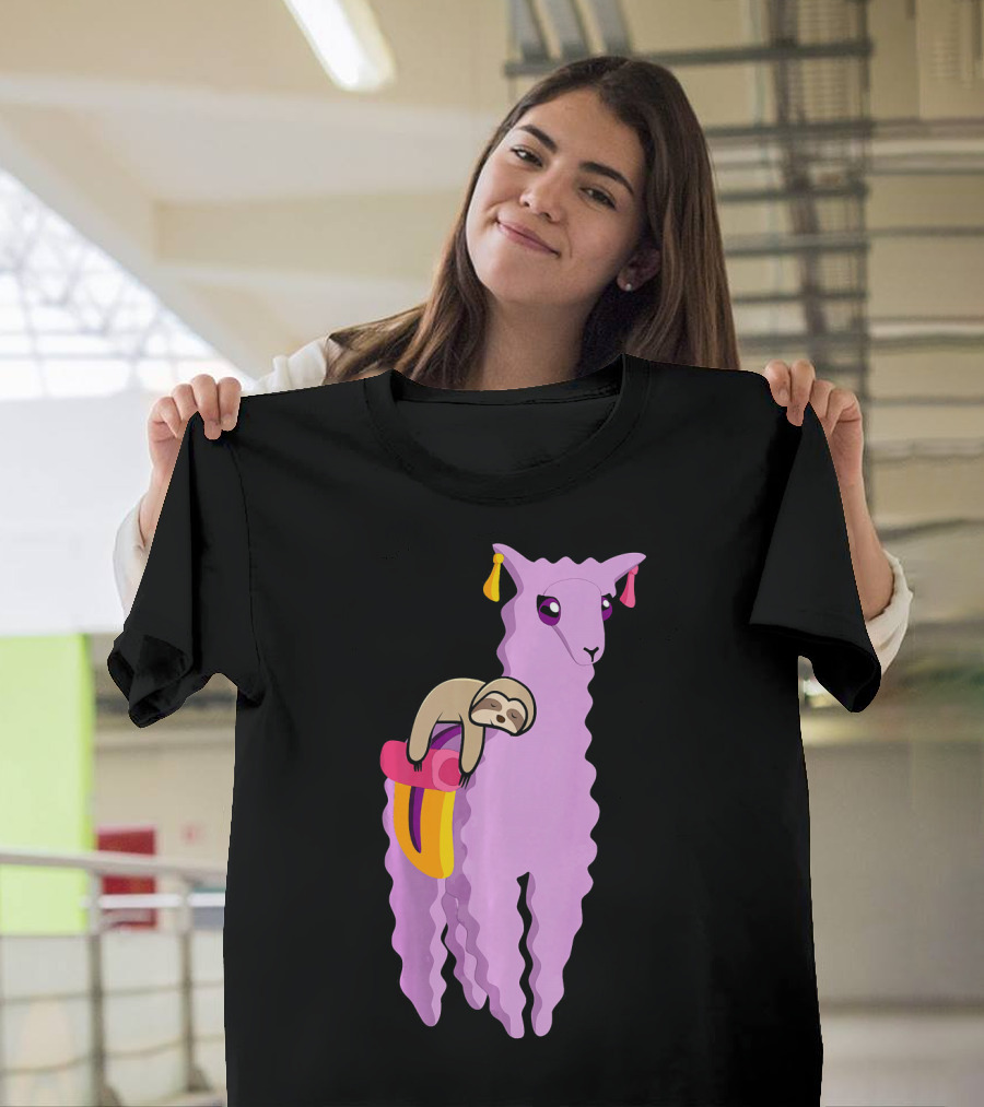 Humorous Sloth Riding A Llama Alpaca Gra Cheerful Pastel Adventure T-Shirt