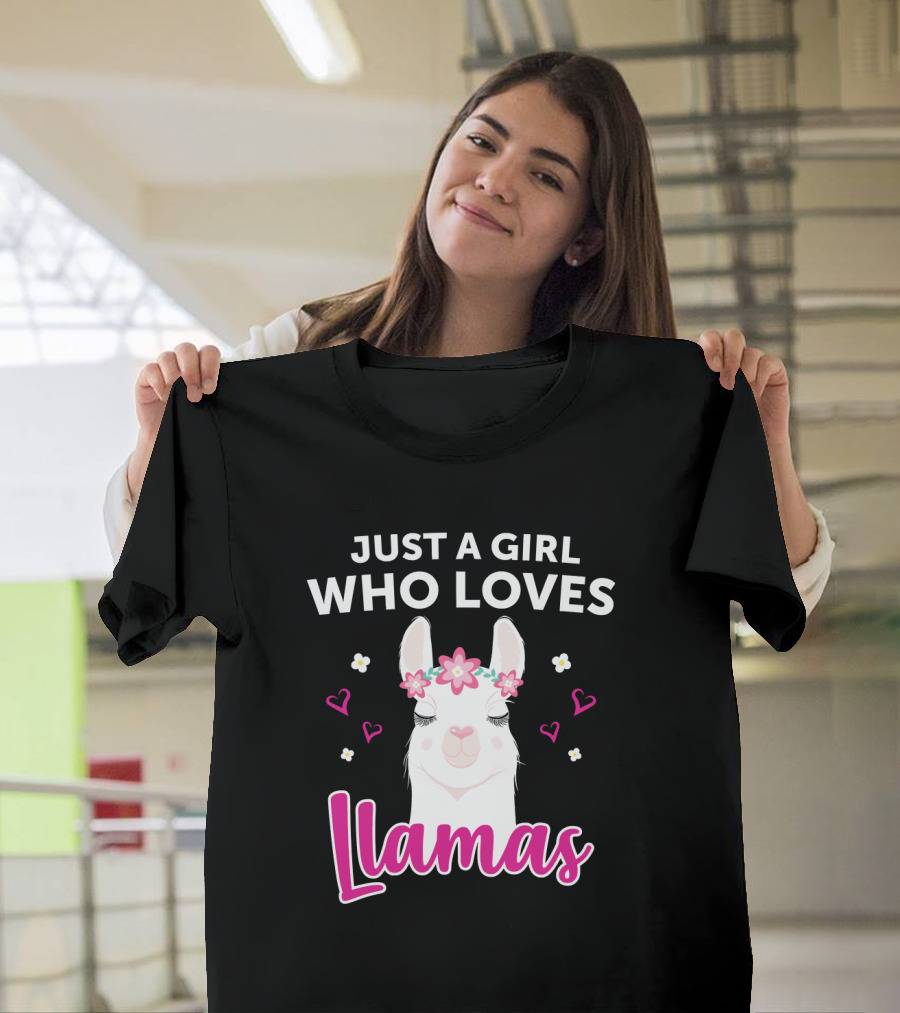 Just A Girl Who Loves Llamas with Heart and Flower Crown T-Shirt