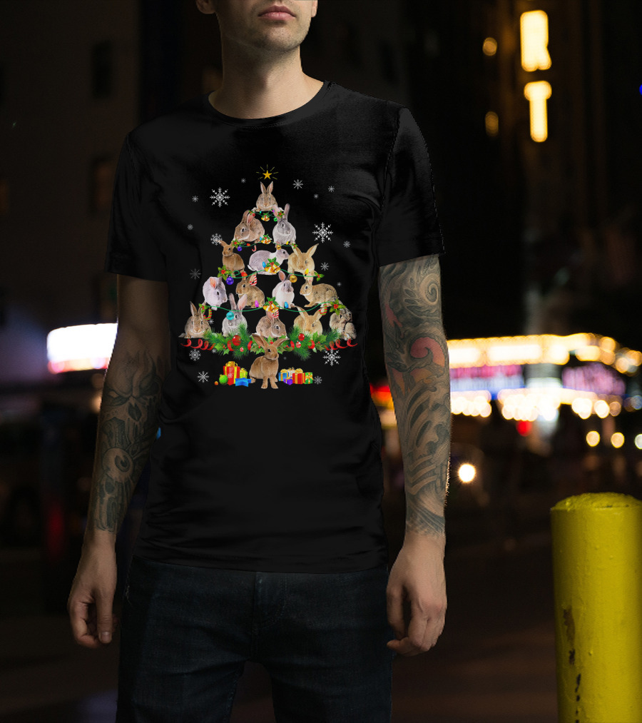 Rabbit Christmas Tree Lights Funny Rabbit Snowflakes Presents T-Shirt
