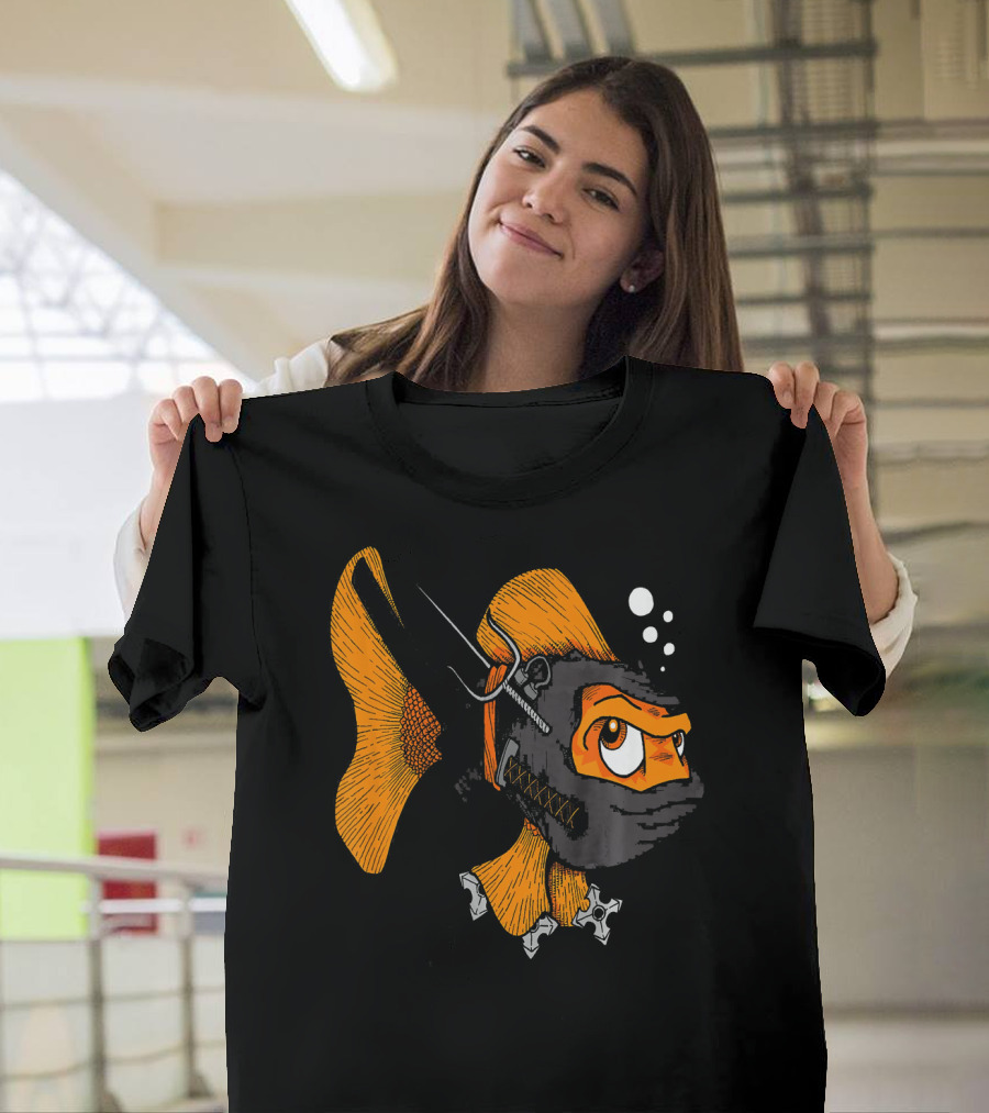 Sneaky Ninja Goldfish with Stealthy Ninjutsu Abilities and Throwing Stars T-Shirt