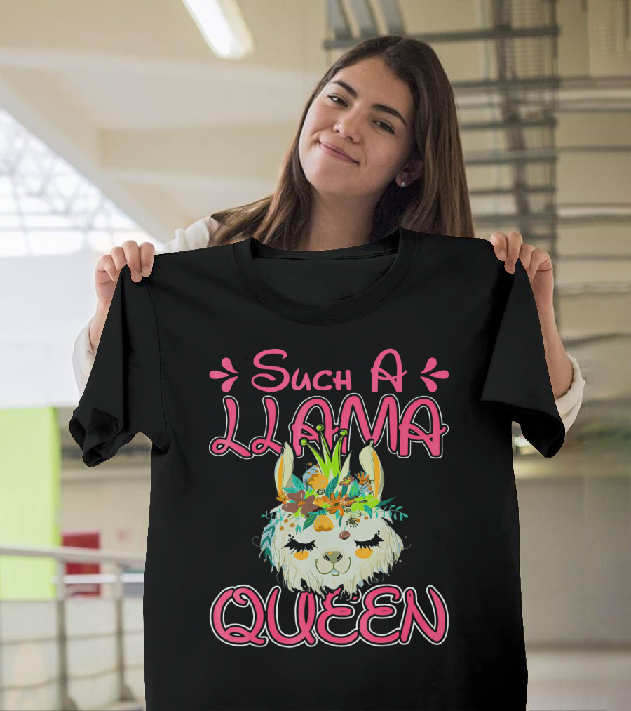 Such A Llama Queen with Floral Crown and Happy Expression T-Shirt