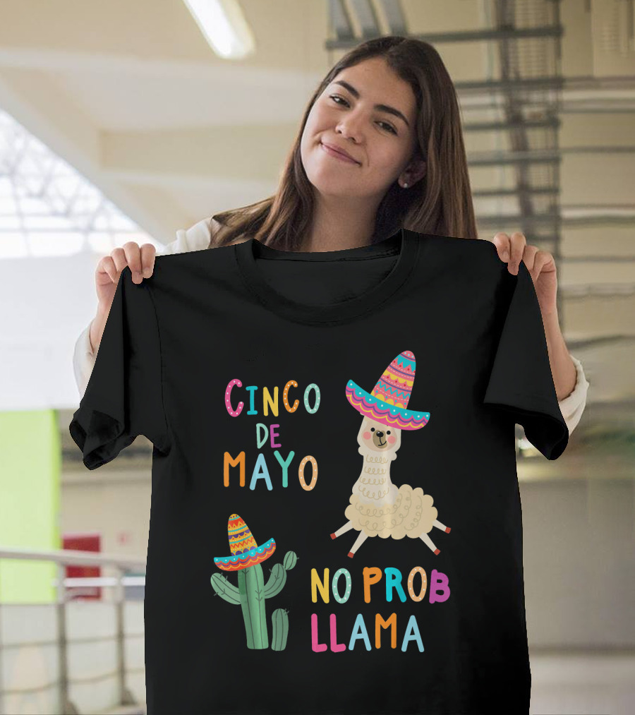 Cinco De Mayo No probLlama Sombrero Llama and Cactus T-Shirt