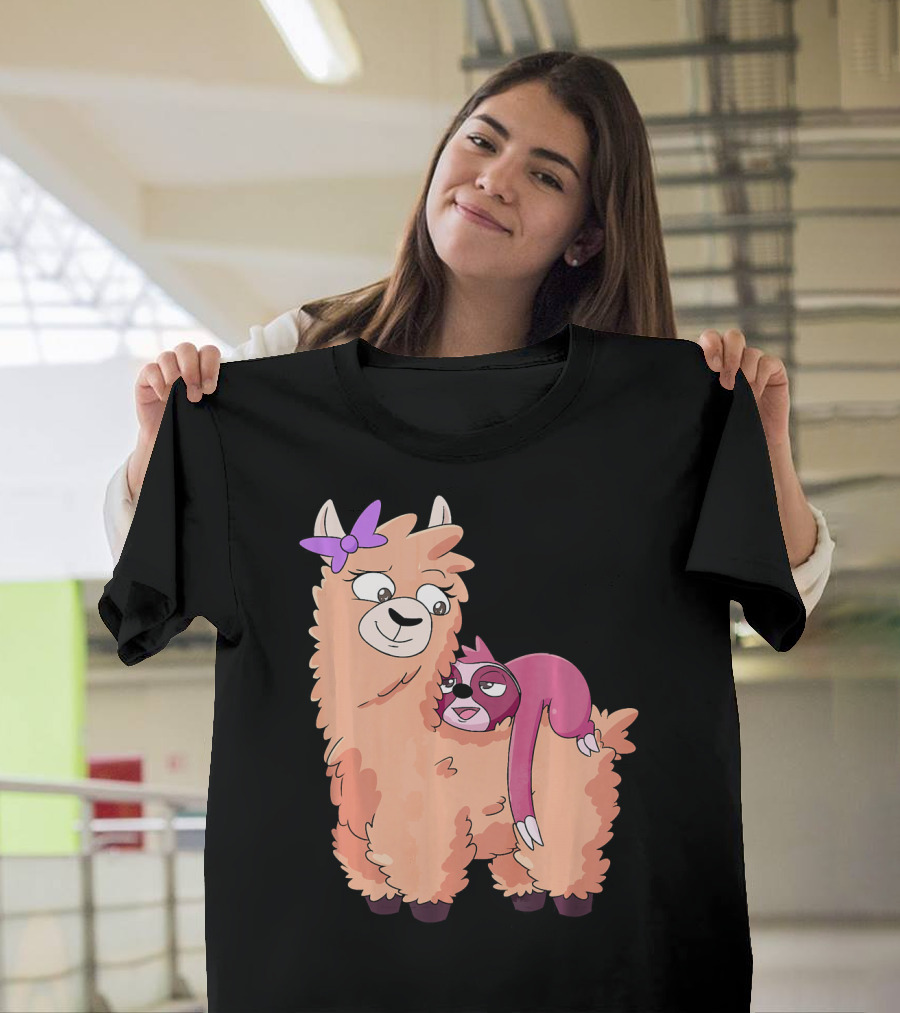 Sloth with Purple Bow on Llama Cute Animal T-Shirt