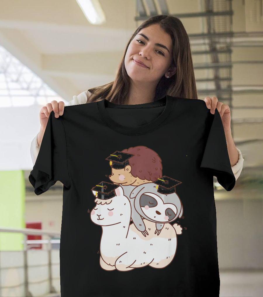 Llama Hedgehog Sloth Graduation Trio with Caps T-Shirt