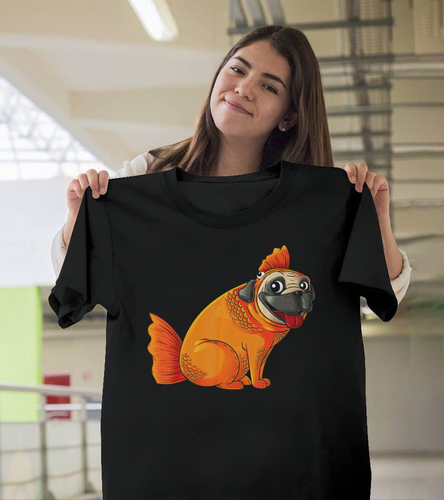 Pug Goldfish Fusion Cute Love Pets Land Water T-Shirt