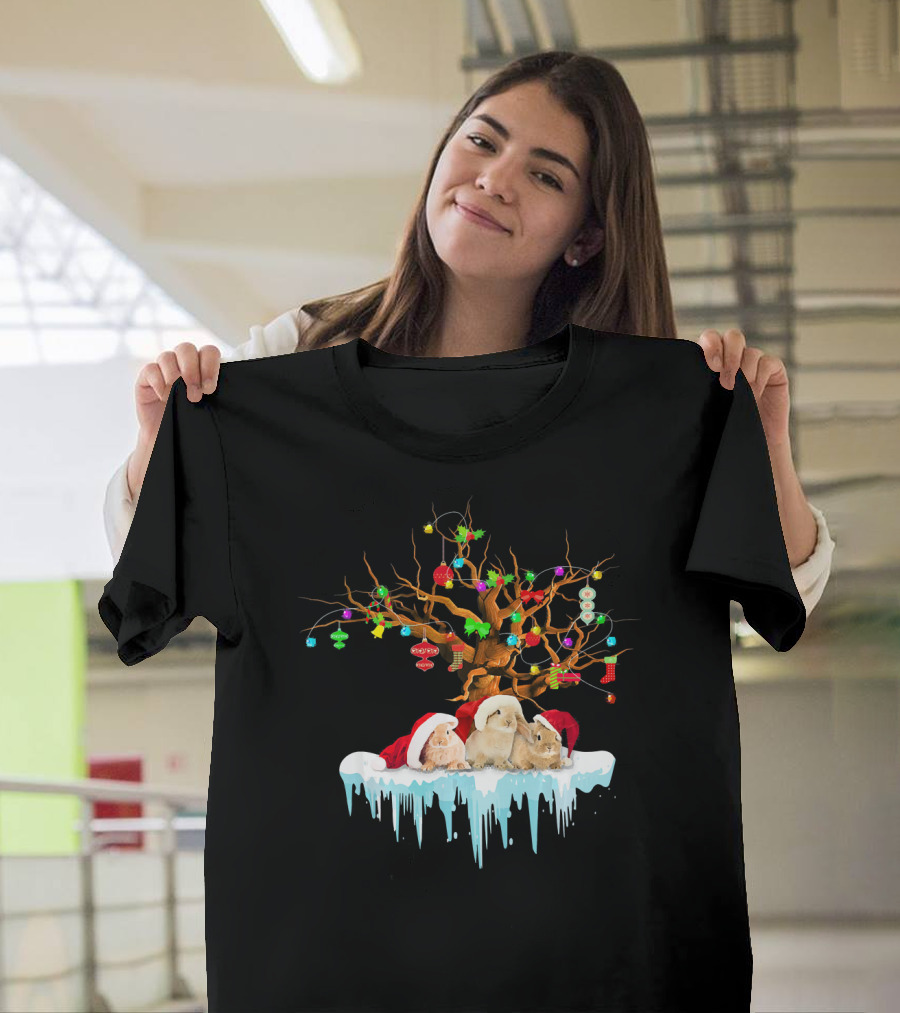 Rabbit Santa Hat Christmas Tree Snow Love Ornaments Lights T-Shirt