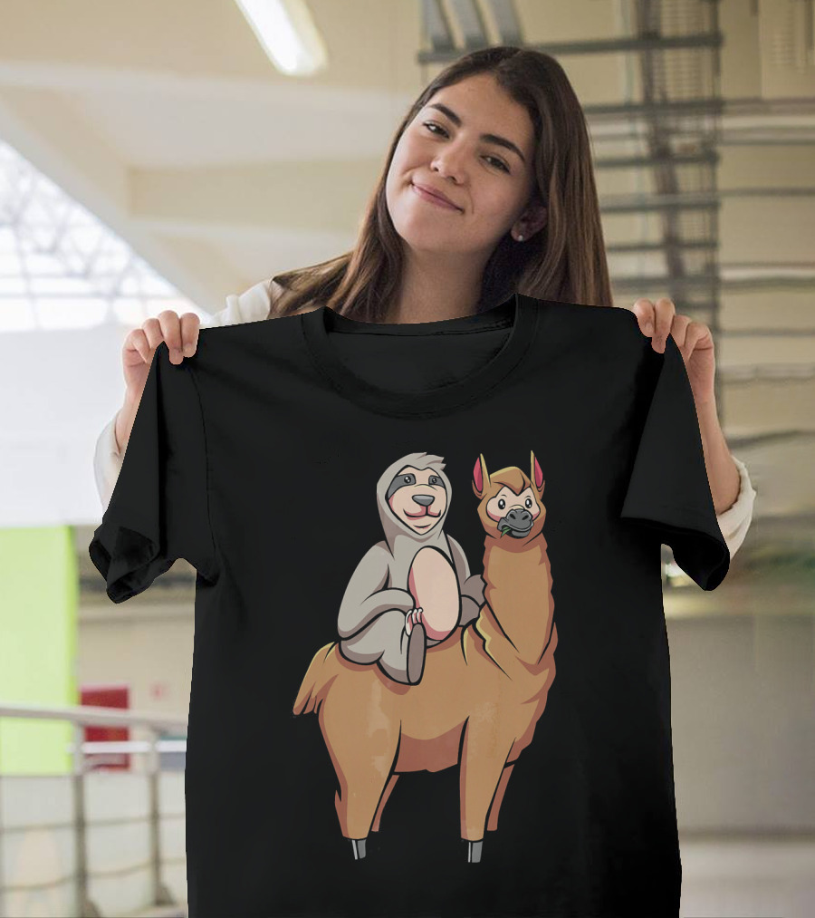 Funny Sloth Riding Llama Cool Animal Laz T-Shirt