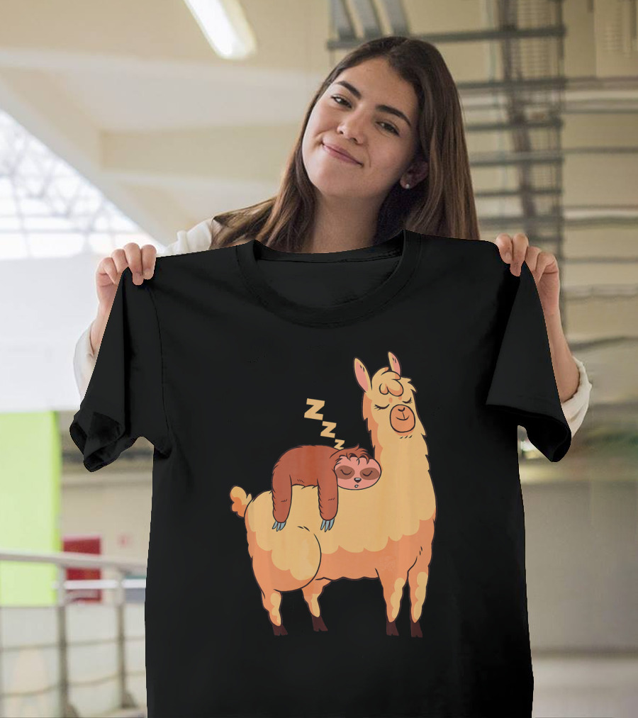 Sloth Riding Alpaca Cute Sleeping Funny T-Shirt