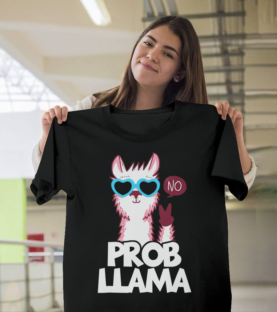 No Prob Llama Cool Peace Sign Heart Glasses T-Shirt