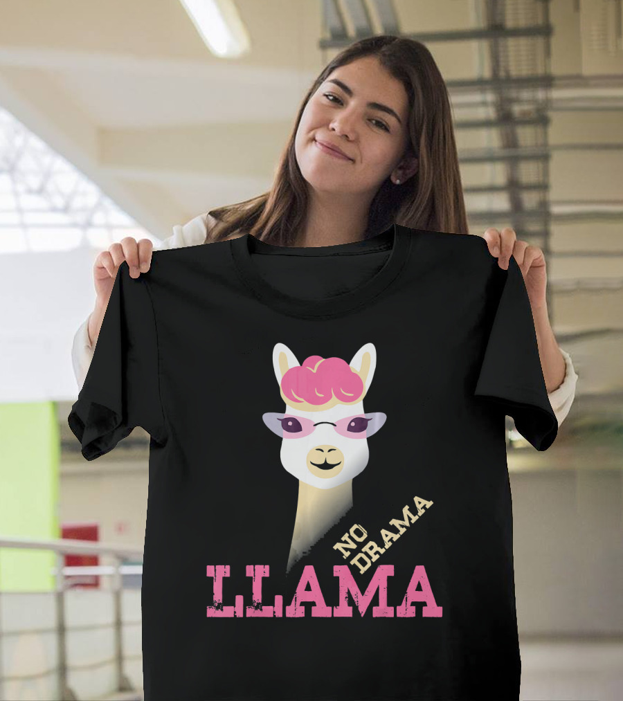 No Drama Llama Funny Pink Sunglasses Alpaca Lover T-Shirt