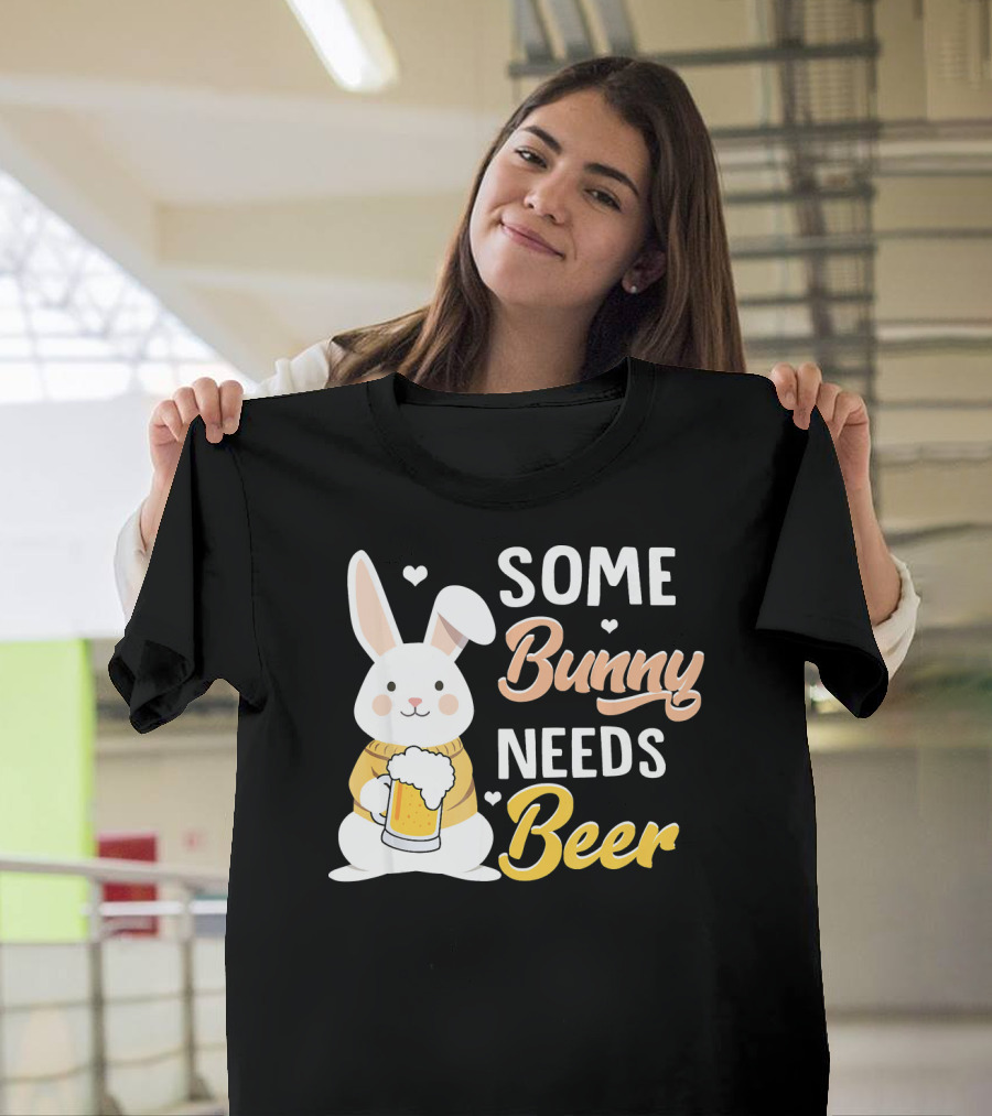 Some Bunny Needs Beer Funny Drinking Bunny with Beer Mug T-Shirt