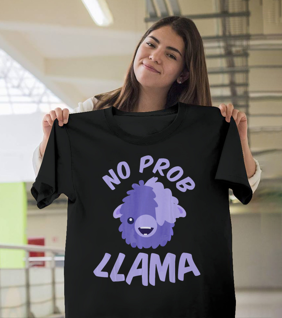 No Prob Llama Purple Alpaca Llama Cute Cartoon T-Shirt