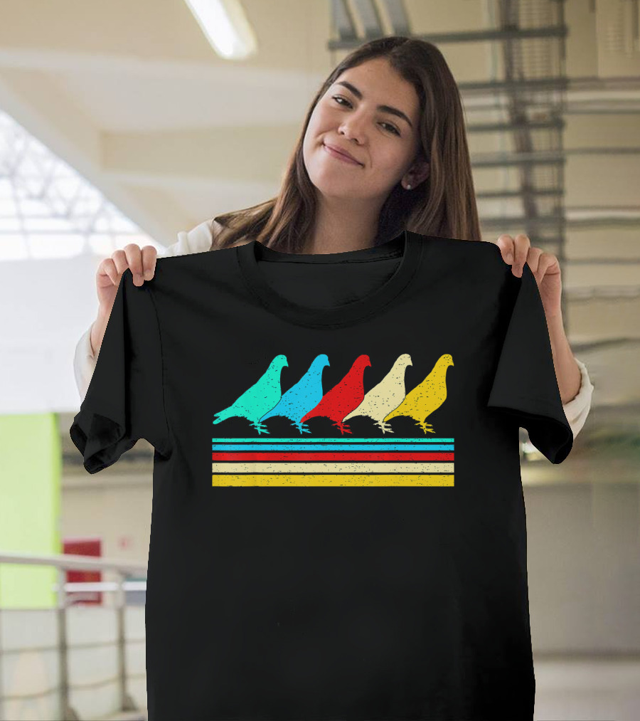 Pigeon Vintage Retro Colorful Stripe Lovers T-Shirt