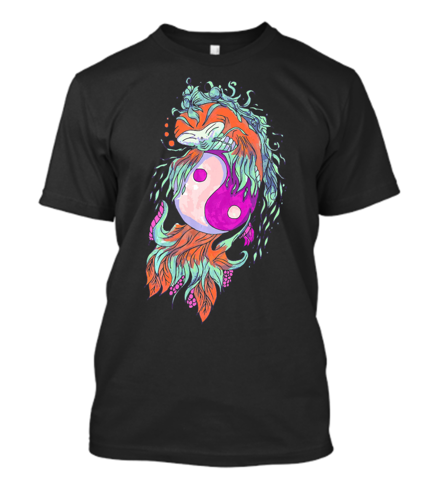 Yin Yang With Colorful Koi Fish And Red-Orange Accents T-Shirt