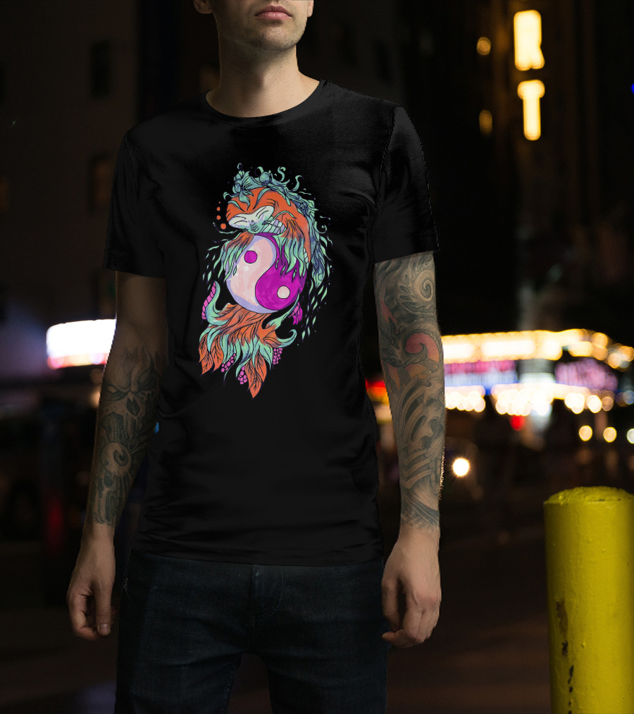 Yin Yang With Colorful Koi Fish And Red-Orange Accents T-Shirt
