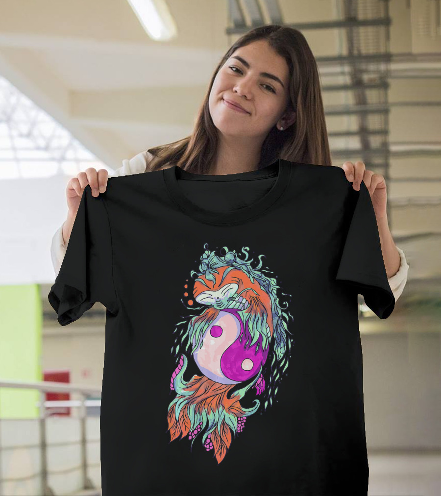 Yin Yang With Colorful Koi Fish And Red-Orange Accents T-Shirt