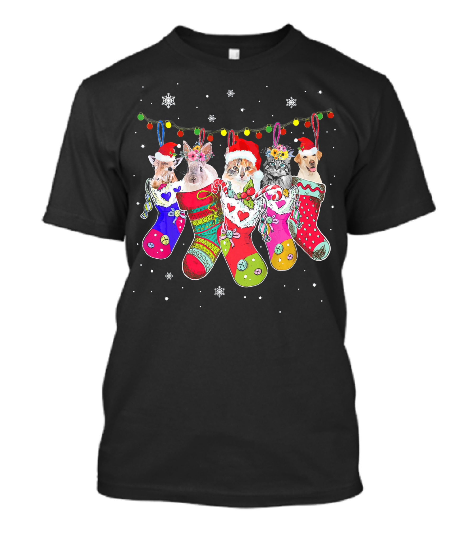 Vettech Save Animals Cat Dog Rabbit Christmas Stockings Holiday Festive Pets T-Shirt