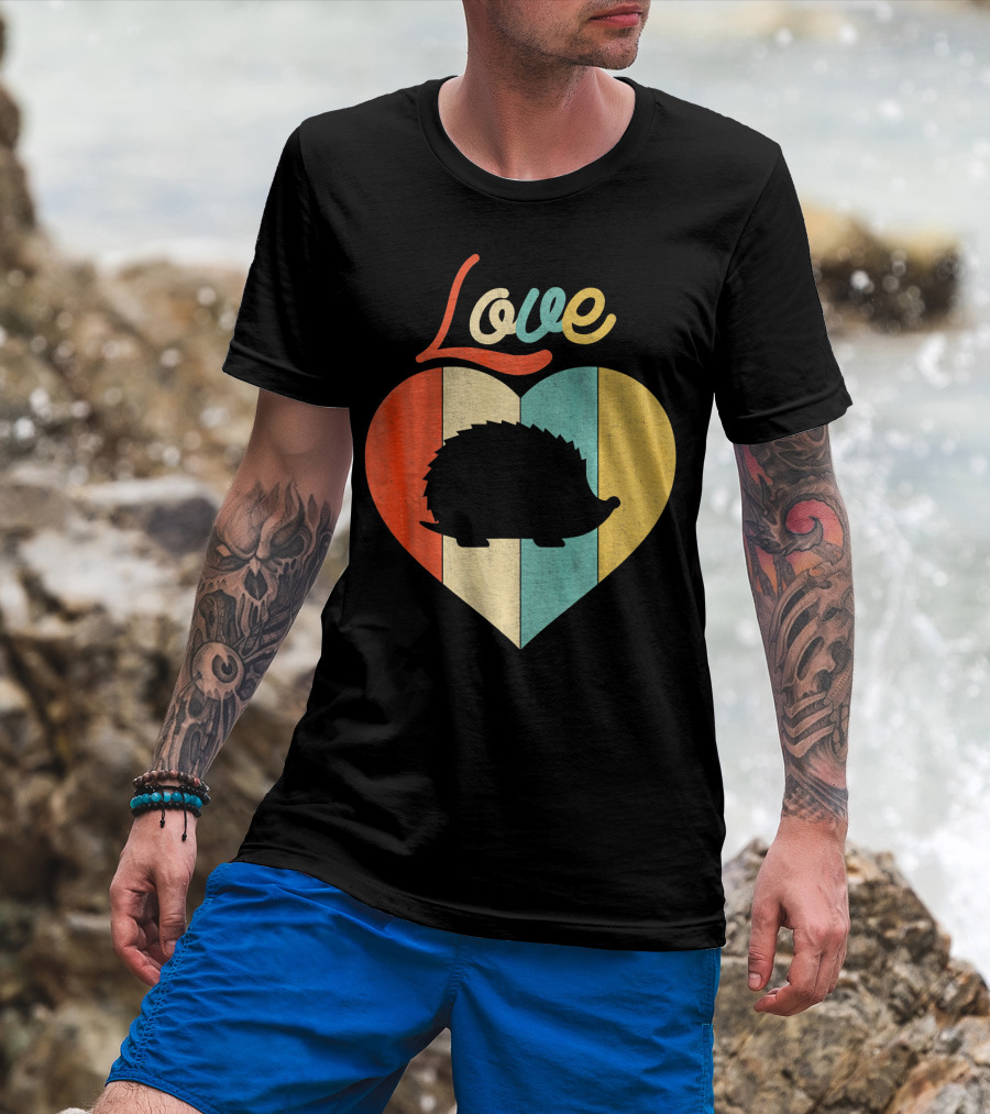 Vintage Retro Love Hedgehog Heart T-Shirt