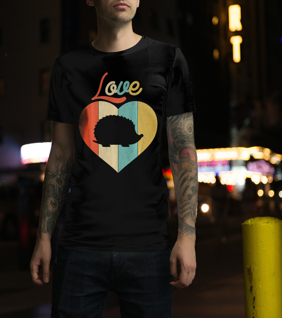 Vintage Retro Love Hedgehog Heart T-Shirt