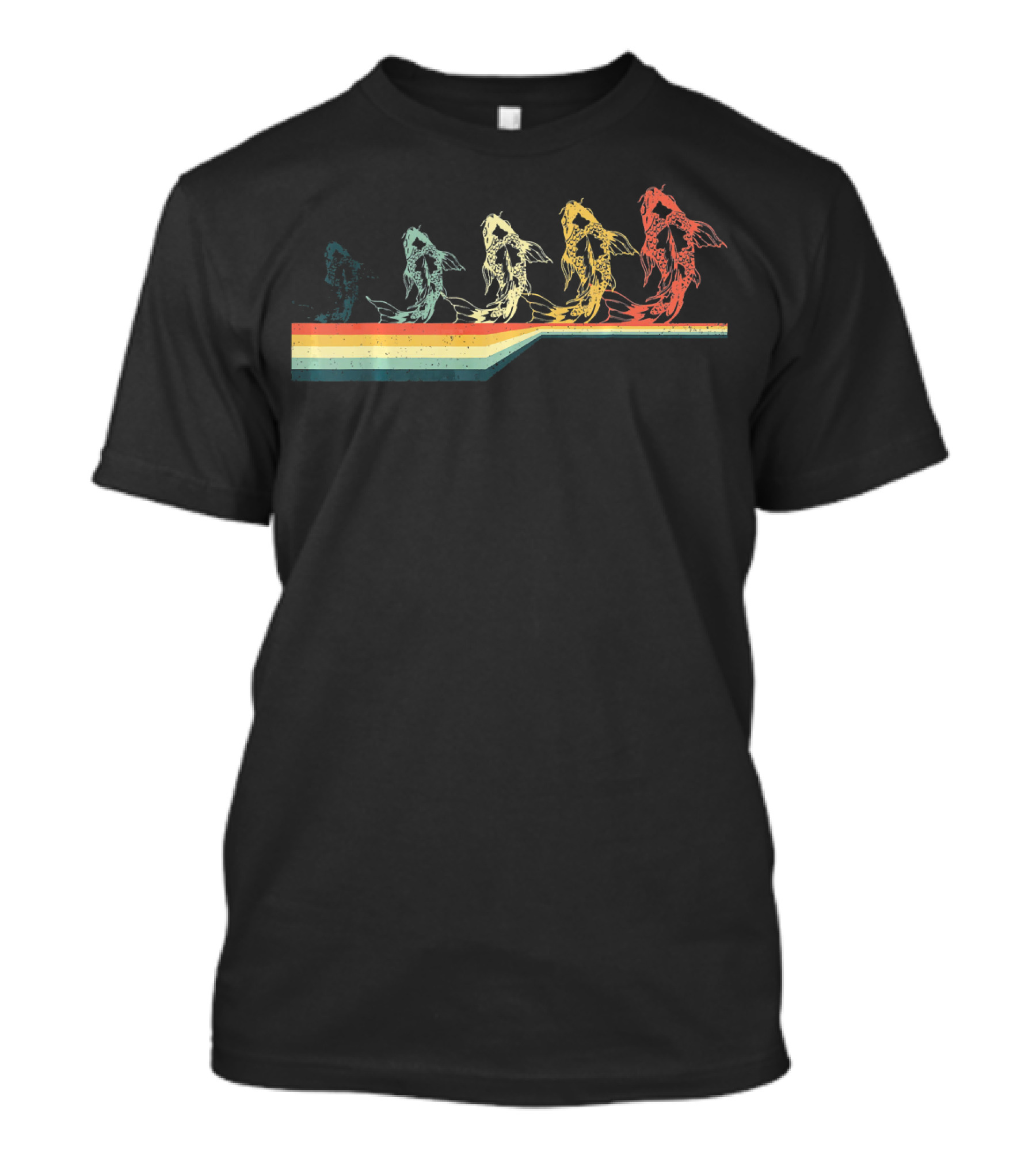 Vintage Retro Style Butterfly Koi Rainbow Stripes T-Shirt