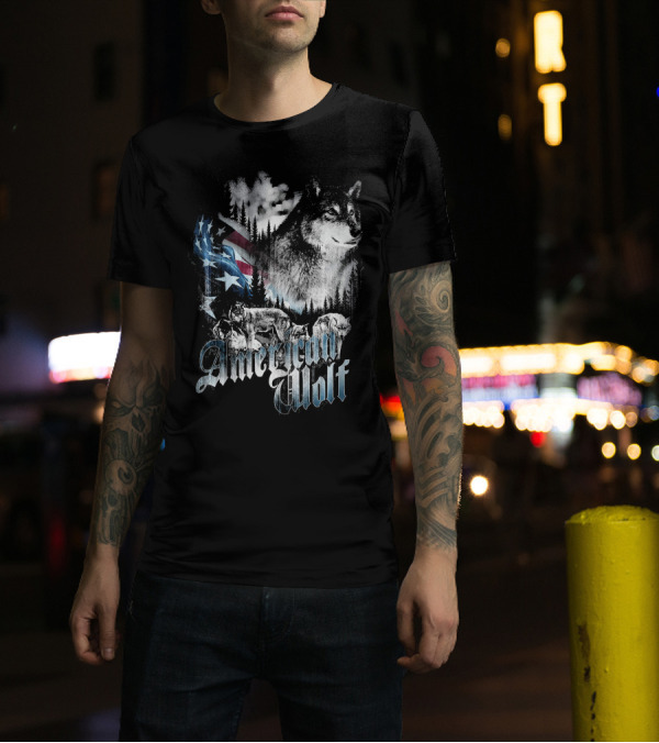 American Wolf Flag Stars And Stripes 4th Of July Distress T-Shirt