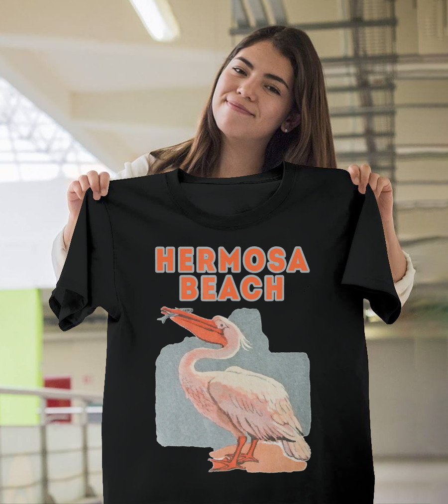 Hermosa Beach California Retro Pelican Holiday T-Shirt