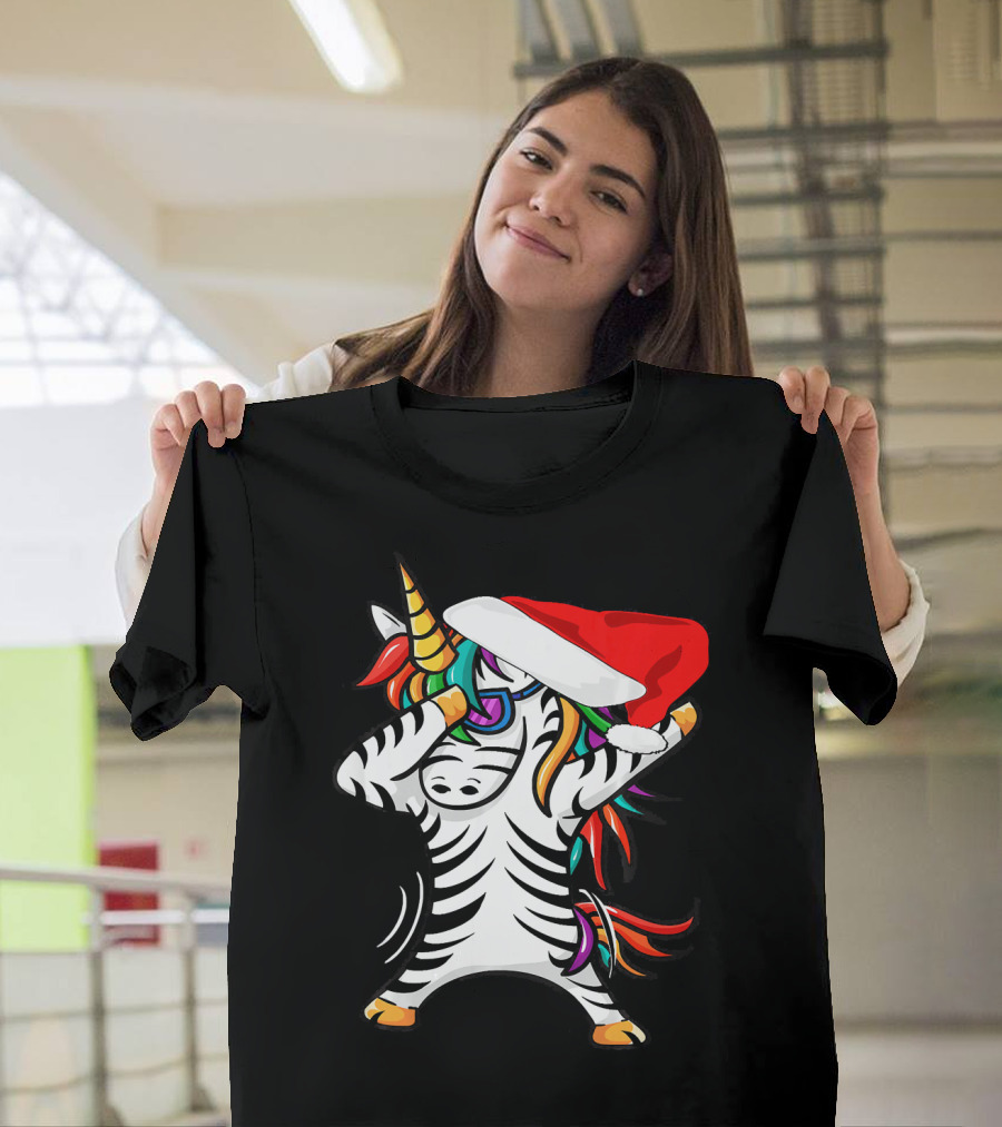 Dabbing Santa Zebracorn Zebra Striped Unicorn with Santa Hat T-Shirt