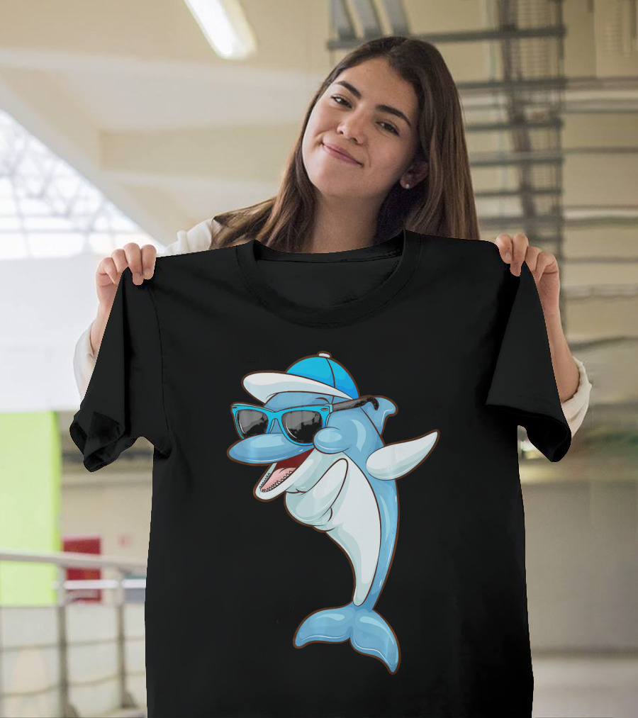 Cool Dabbing Dolphin Funny Hip Hop Porp Sunglasses Hat T-Shirt