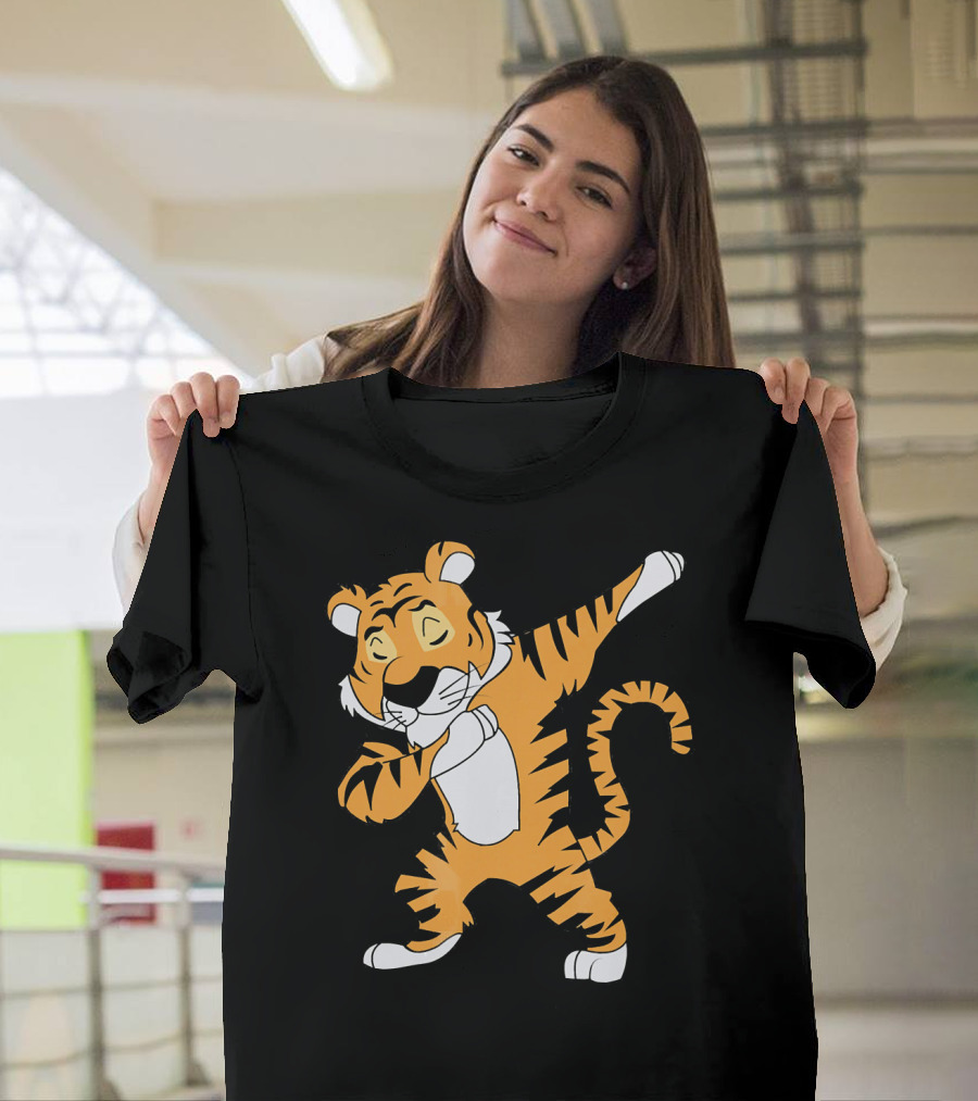 Dabbing Tiger Funny Dance Move Dab Tiger Cartoon T-Shirt