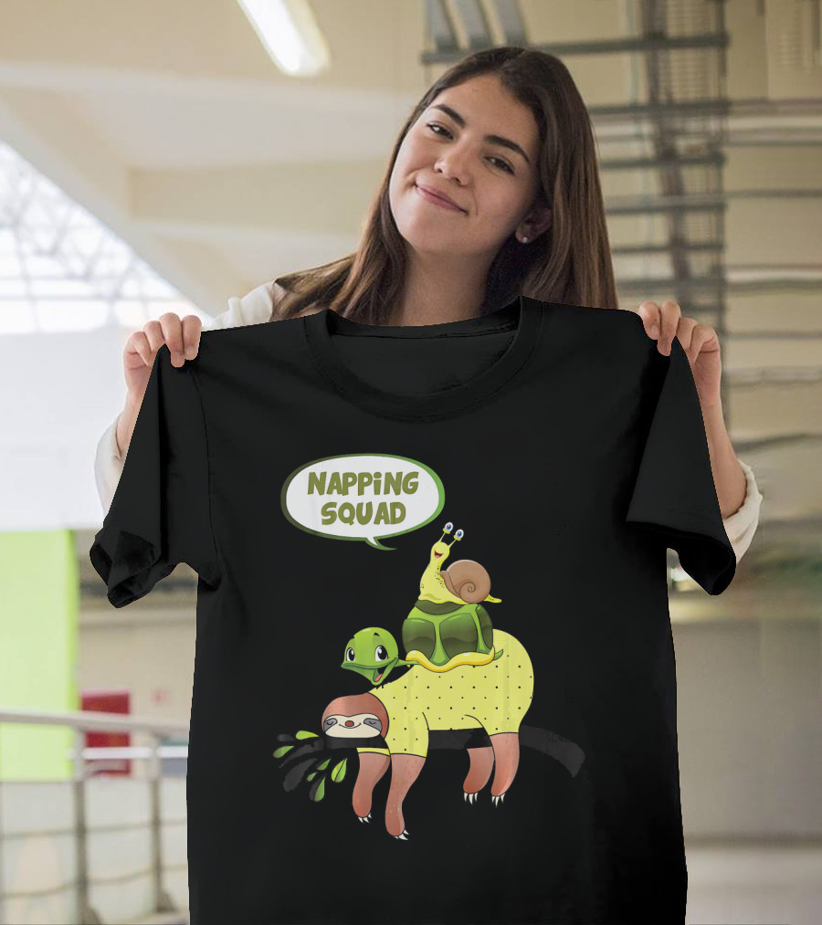 Napping Squad Cute Sloth Turtle Snail Riding Fun T-Shirt