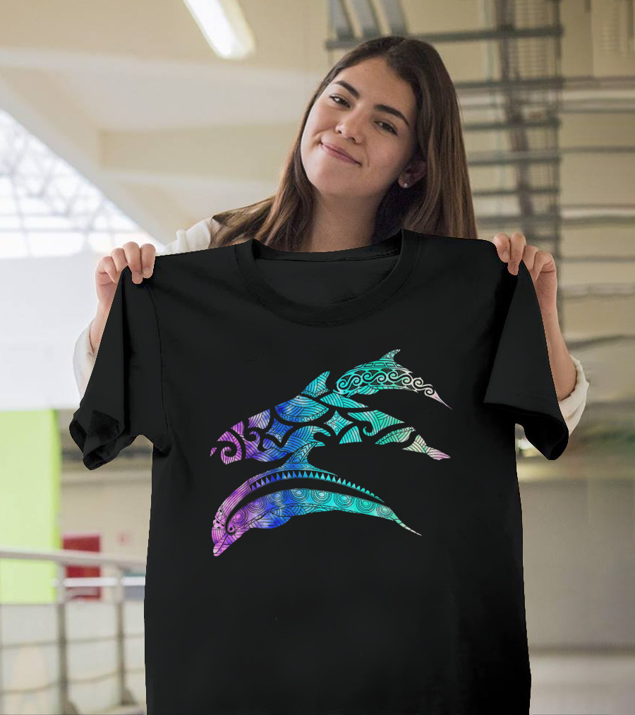 Colorful Dolphins Ocean Life Tribal Pattern Series T-Shirt