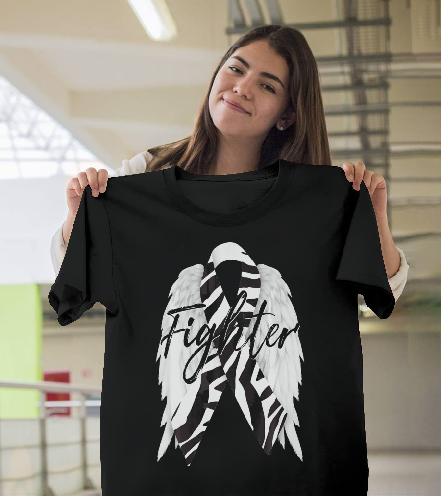 Fighter Zebra Ribbon Angel Wings Carcinoid Cancer T-Shirt