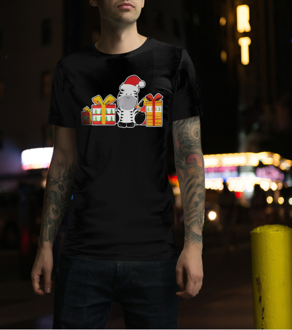 Baby Zebra With Santa Hat And Christmas Presents T-Shirt