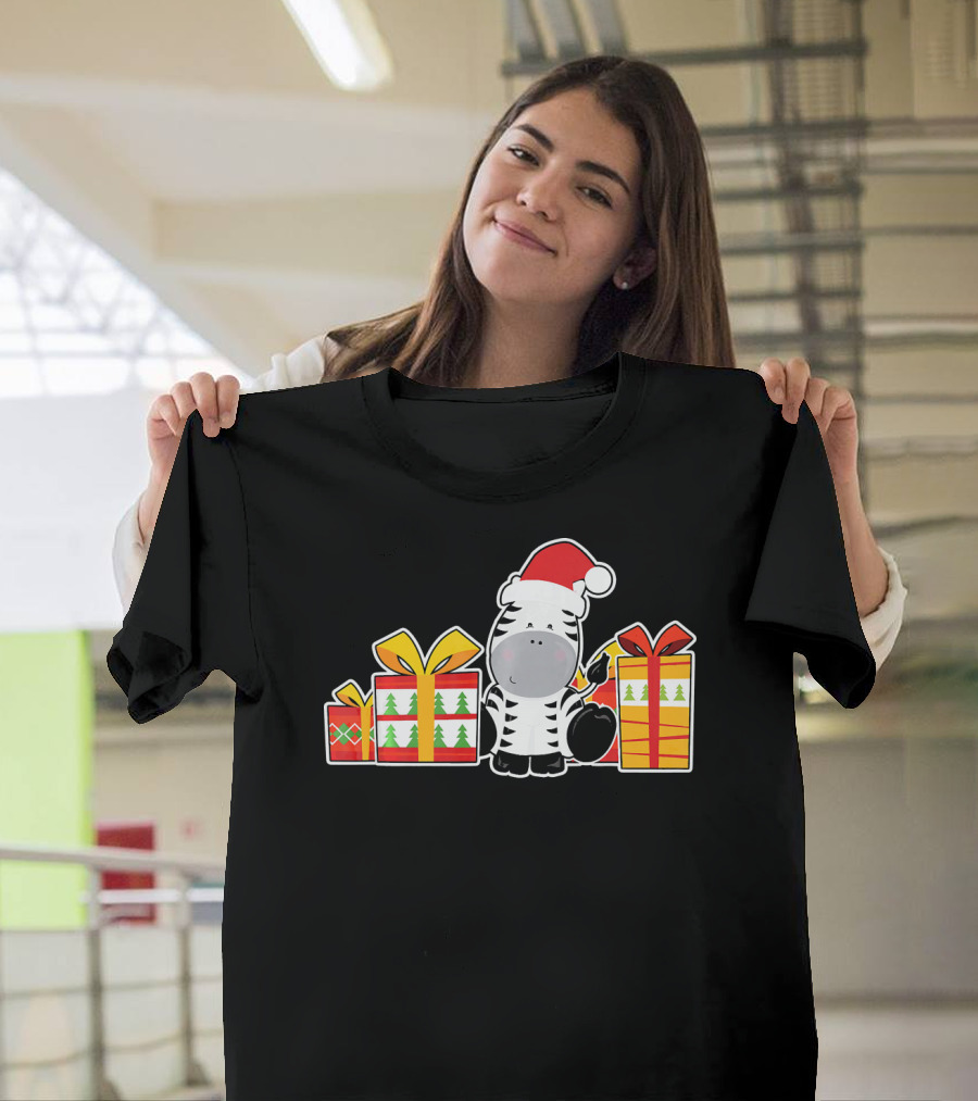 Baby Zebra with Santa Hat and Christmas Presents T-Shirt