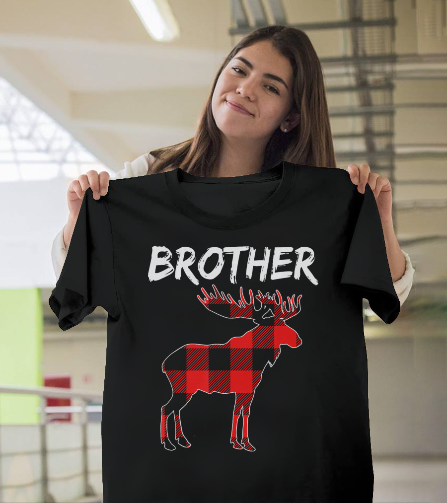Brother Family Matching Christmas Plaid Moose T-Shirt