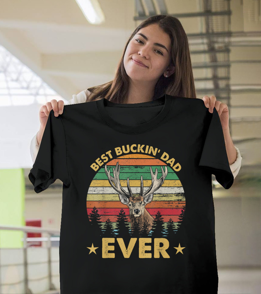 Best Buckin Dad Ever Deer Hunting Retro Sunset Stag T-Shirt