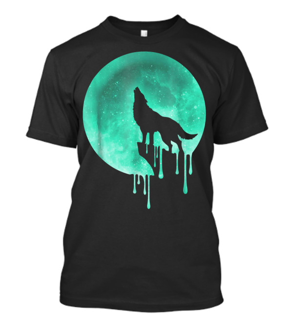 Howling Wolf Dripping Moon Galaxy Space T-Shirt