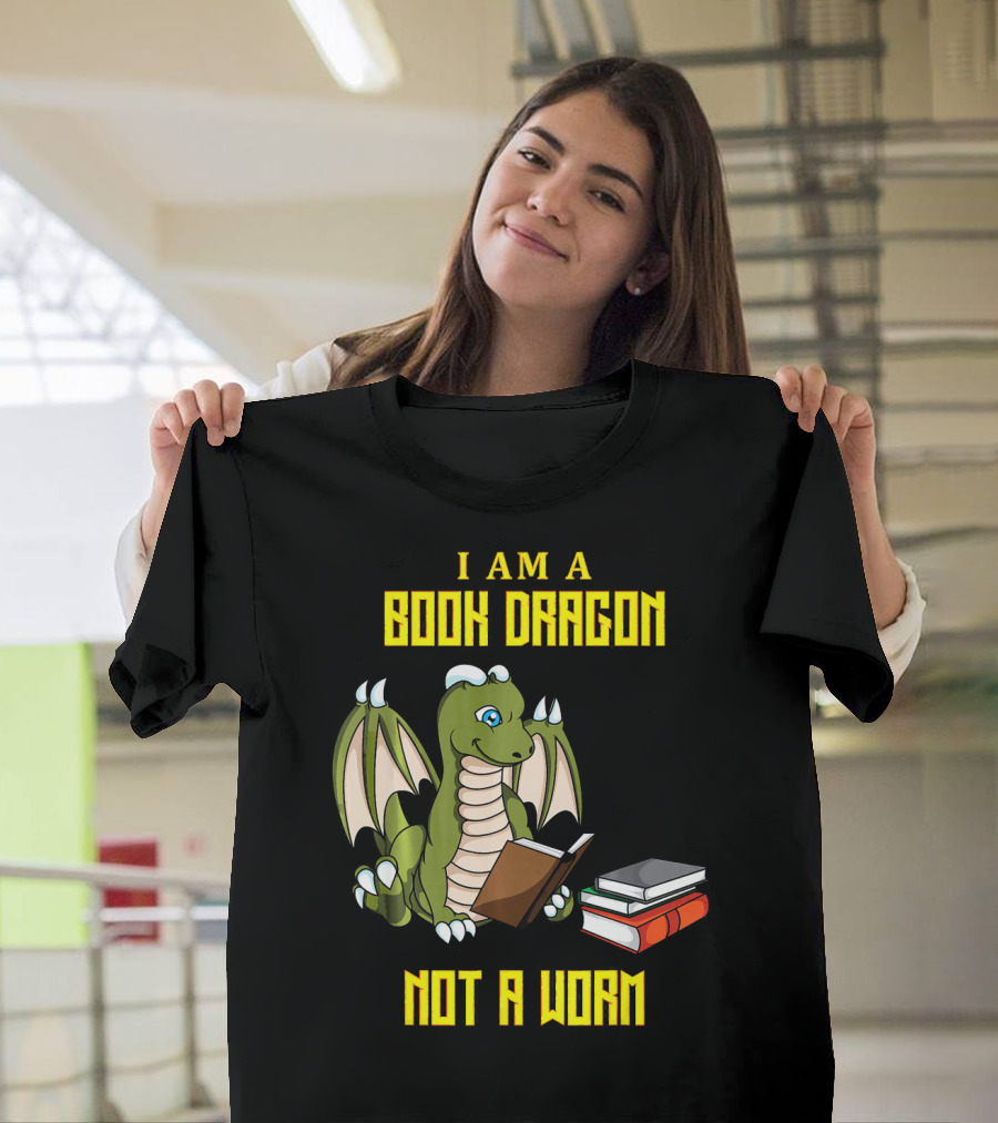 I Am A Book Dragon Not A Worm Cute Student Reading Creature T-Shirt
