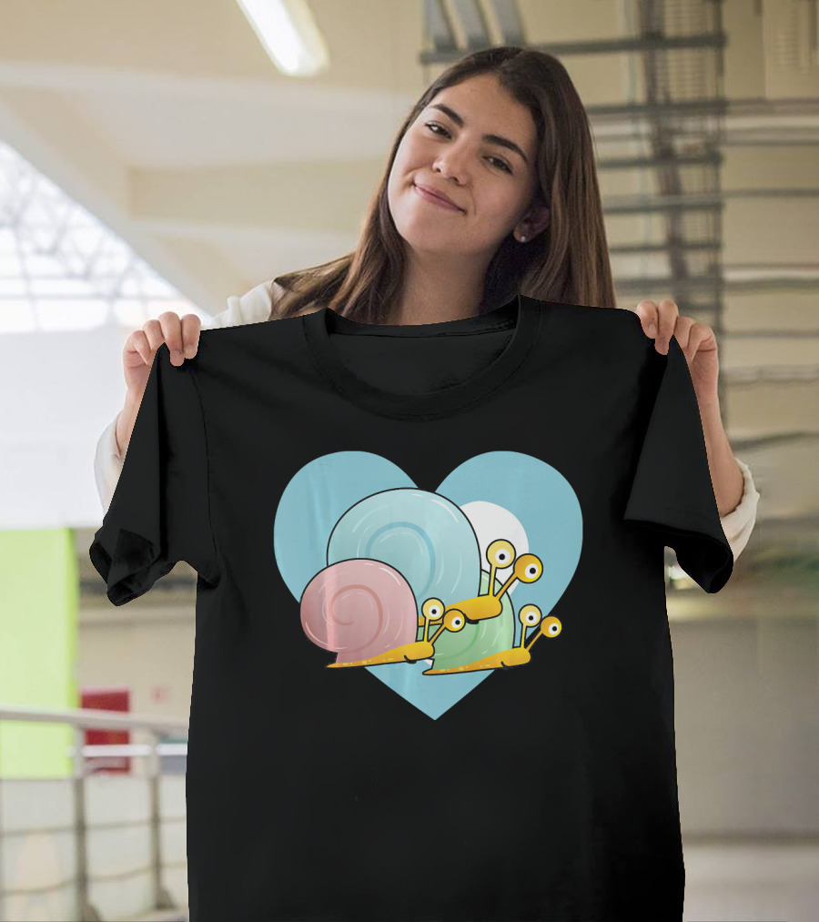 Love Snails Cute Heart Snail Trio on Blue Heart T-Shirt