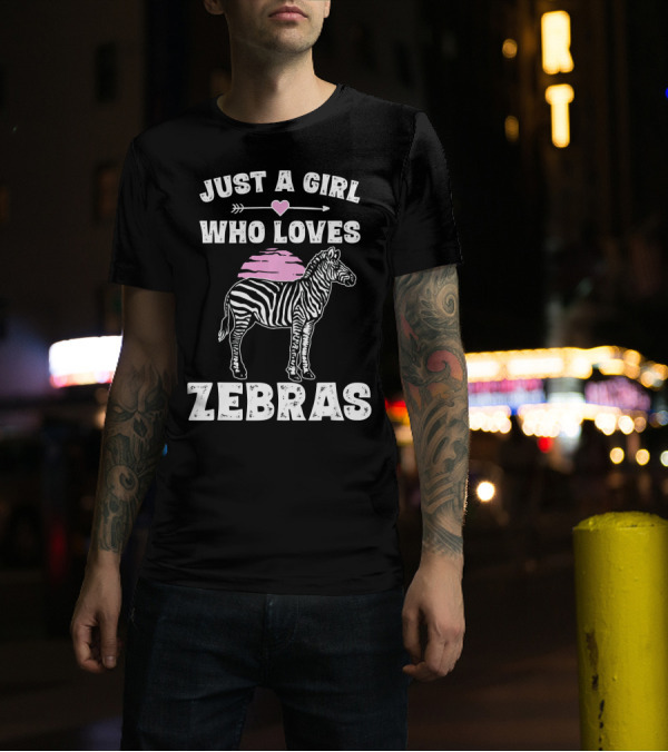 Just A Girl Who Loves Zebras With Heart Arrow And Pink Sunset T-Shirt