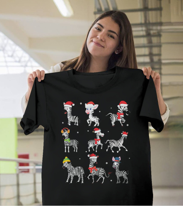 Nine Zebra Faces Noel Costume Dance Christmas Hats T-Shirt